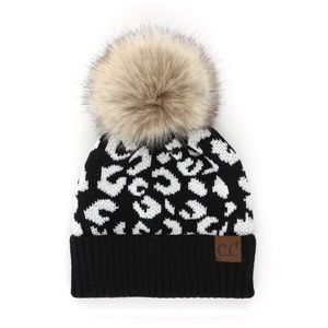C.C Leopard Pattern Beanie Hat With Pom